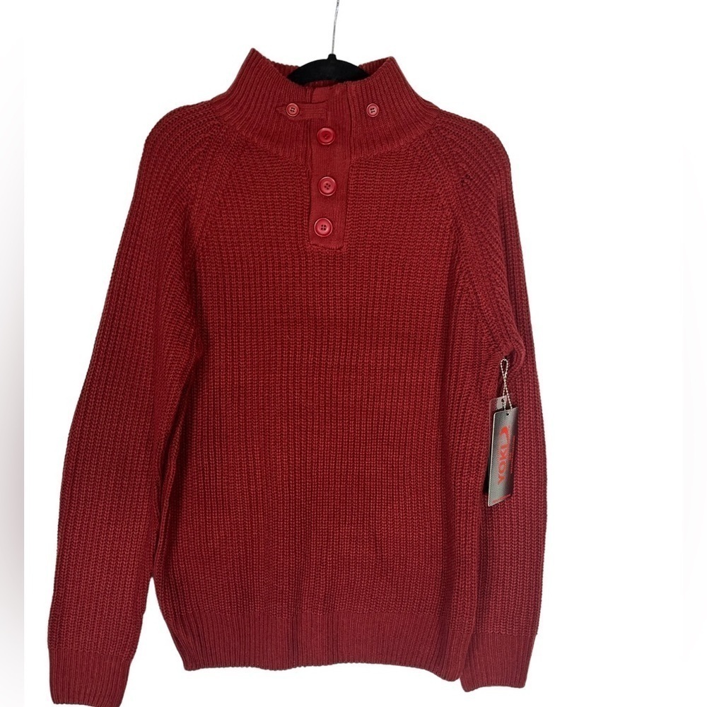 NWT Yoki New York Mens Sweater Size L Red Knitted Mock Neck Pull Over